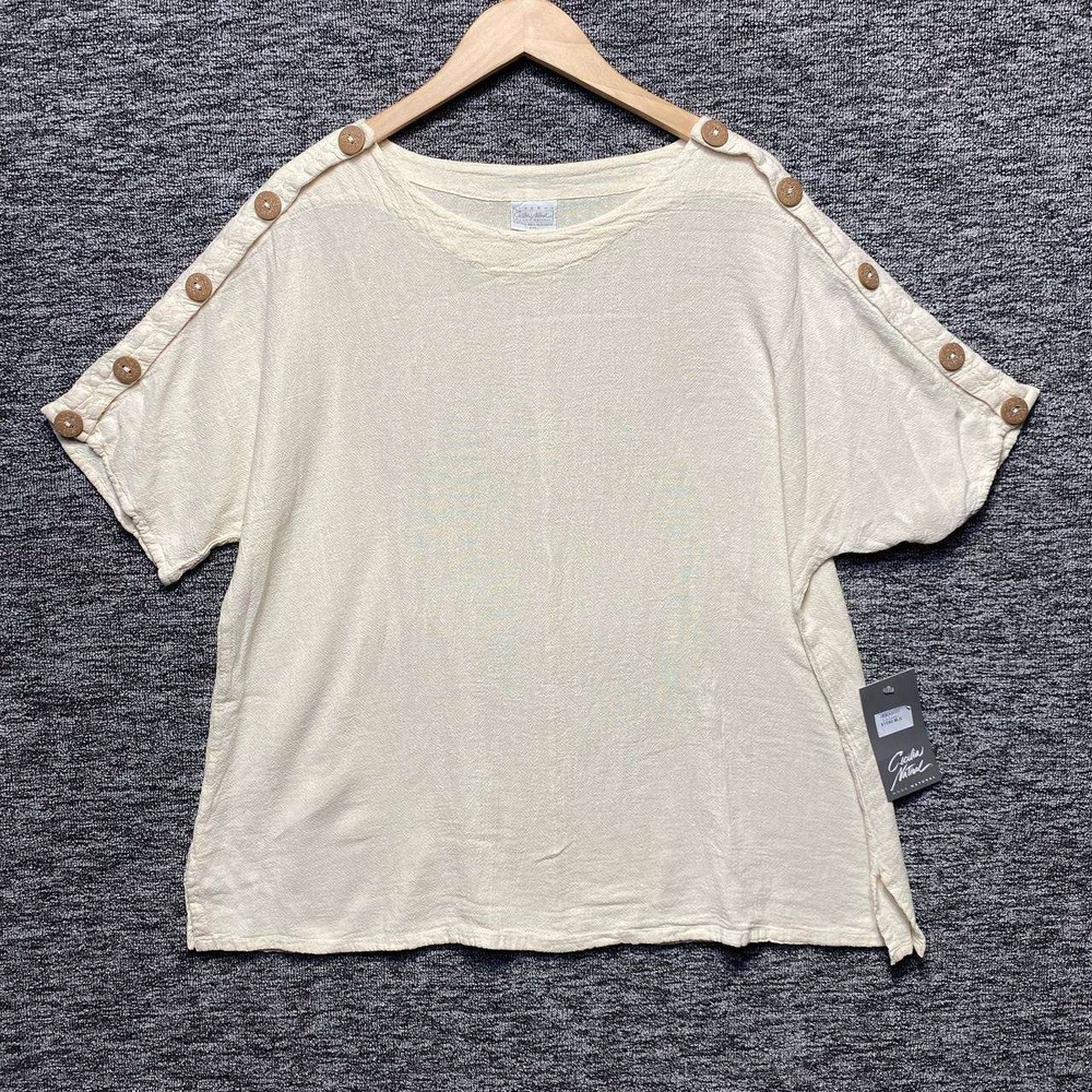 NWT Cecilia Natal Natural Fiber Top Women Large Cream Textured Minimalist Blouse